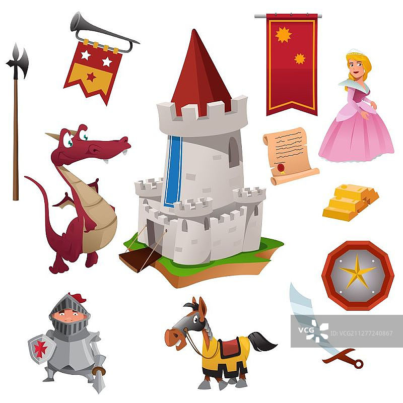 骑士与龙图标矢量插画图片素材