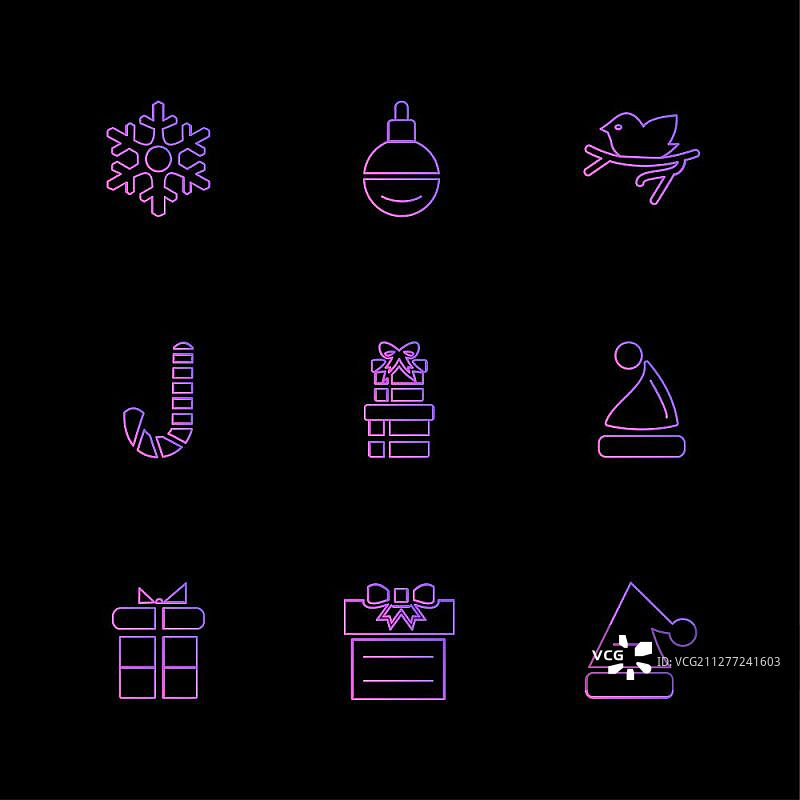 圣诞节前夕：雪花、树木、糖果、新年、庆祝、礼品盒、降雪、冬季、连衣裙图标矢量设计图片素材