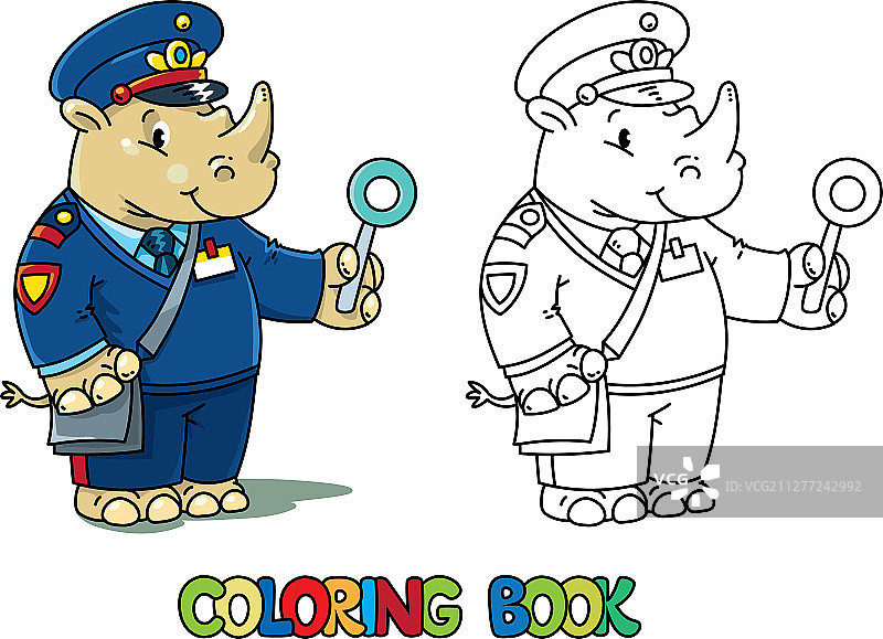 犀牛铁路工人填色书动物字母R图片素材