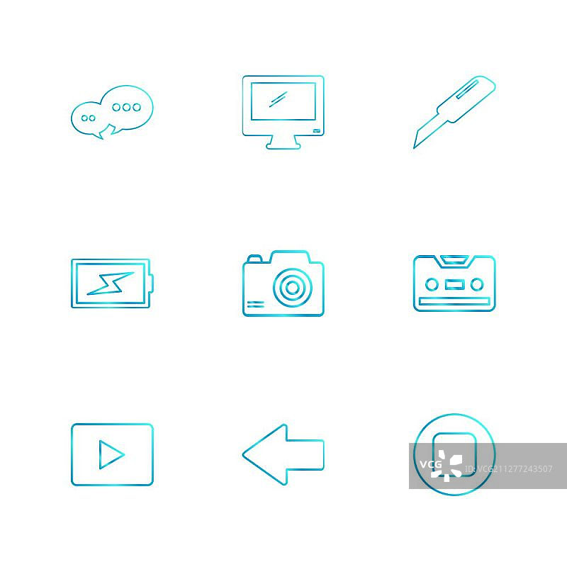 消息监视器切割器电池点击播放YouTube箭头停止图标矢量设计扁平风格创意图标合集图片素材