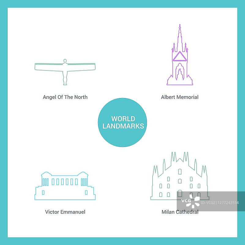 白色背景上的世界著名地标和纪念碑设计矢量图图片素材