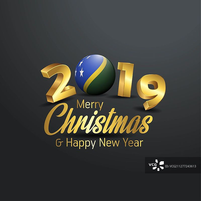 所罗门群岛旗帜2019圣诞快乐排版。新年抽象庆典背景图片素材