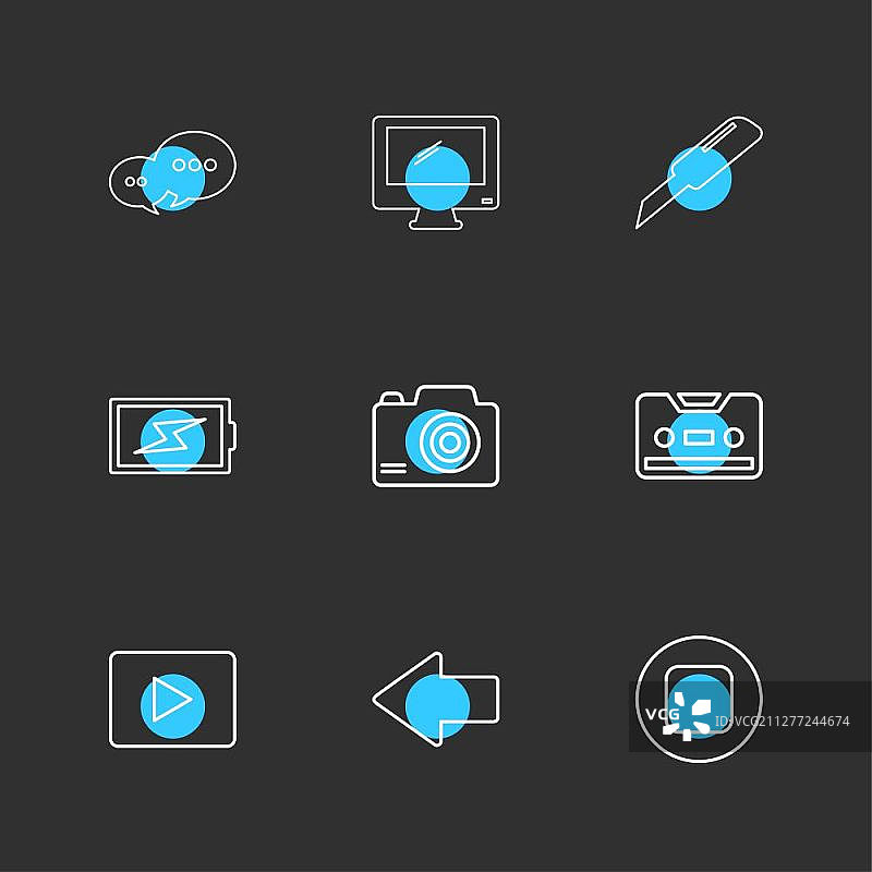 消息监视器切割器电池点击播放YouTube箭头停止图标矢量设计扁平风格创意图标合集图片素材