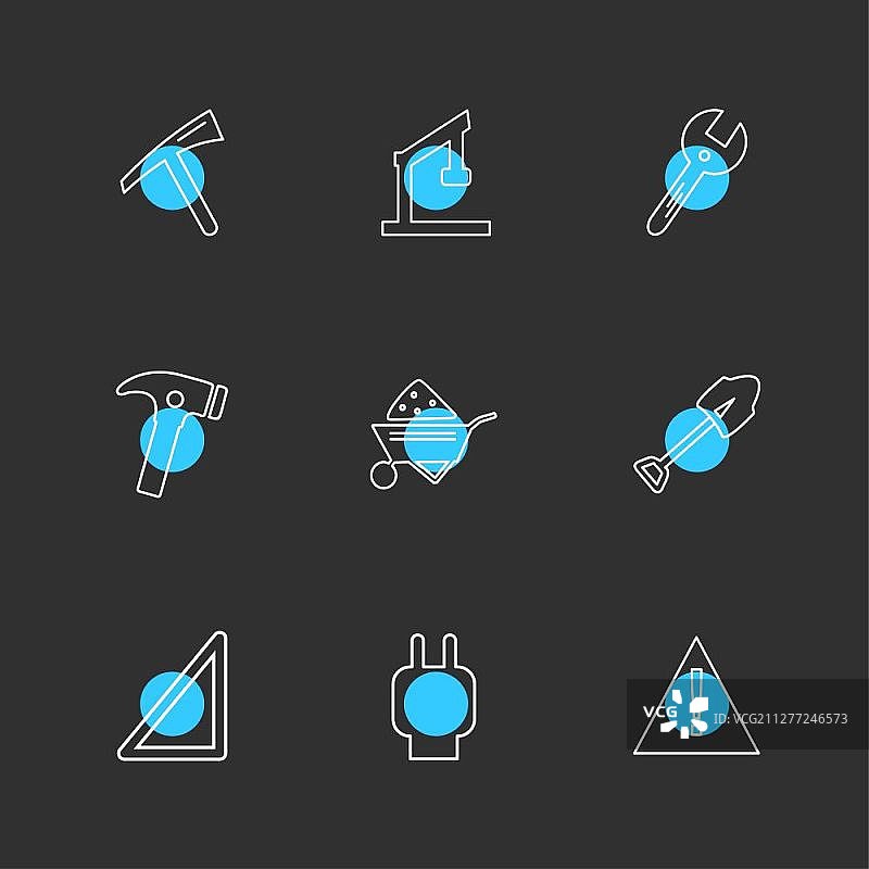 黑桃锤子手推车警示标志五金工具建筑工人图标矢量设计扁平风格创意扳手工作图片素材
