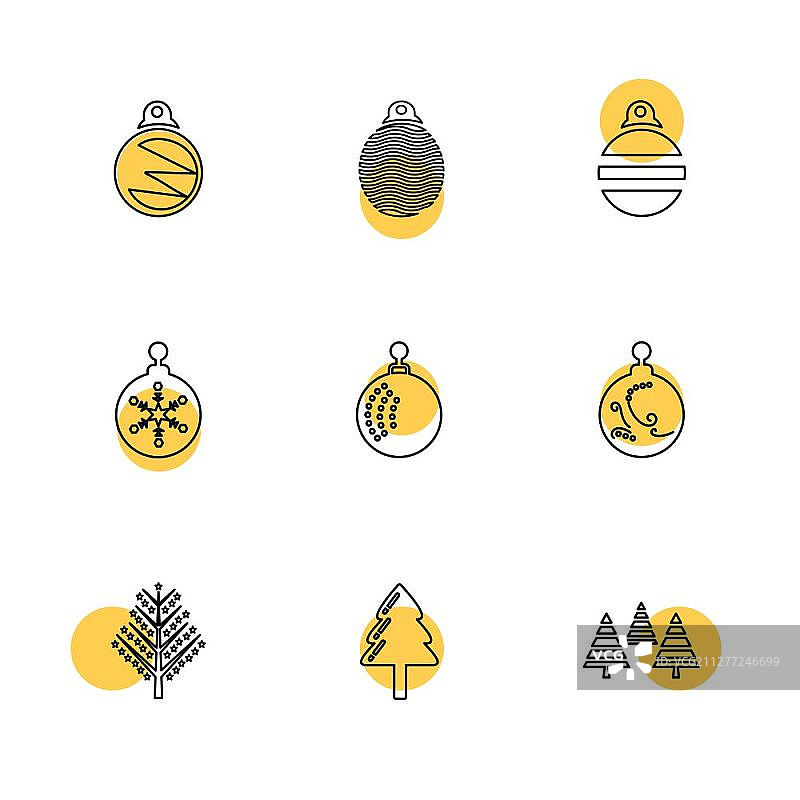 圣诞球、雪花与圣诞树装饰元素设计图片素材