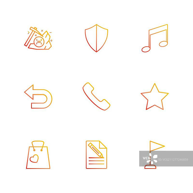 盾牌音乐背景手机星星购物袋文件文档旗帜图标矢量设计扁平收藏风格创意图标图片素材