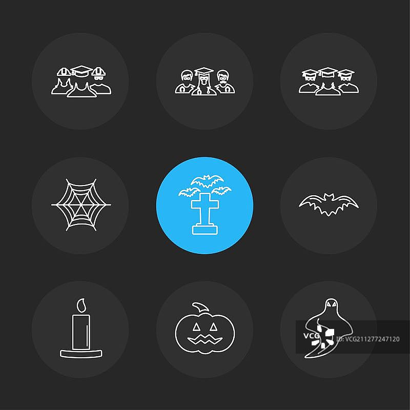 万圣节蝙蝠南瓜蜘蛛蜡烛矢量图标图片素材