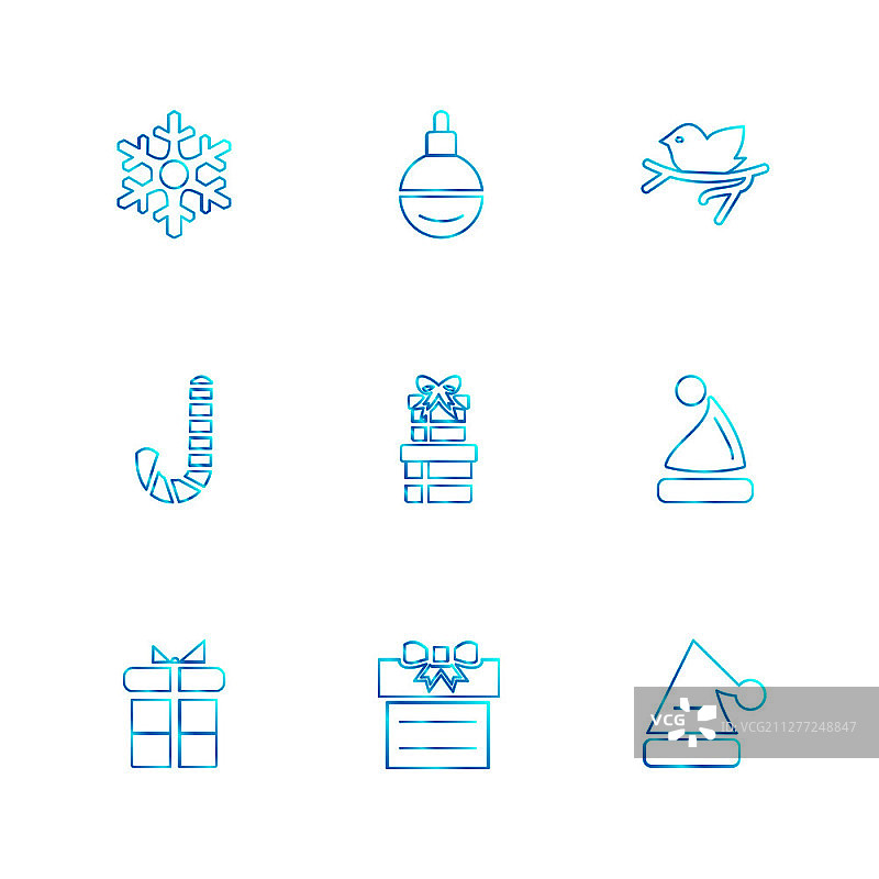 圣诞节前夕：雪花、树木、糖果、新年、庆祝、礼品盒、降雪、冬季、连衣裙图标矢量设计图片素材