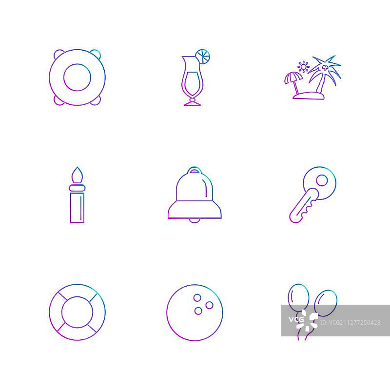 夏季美食度假游戏水果热气球相机船矢量图标设计扁平风格创意图标合集图片素材