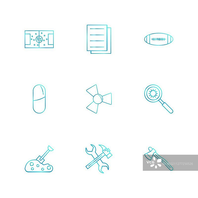 足球场、文档、橄榄球、搜索、斧头、医药、铲子、球迷、锤子、扳手、图标、矢量、设计、扁平、合集、风格、创意图标图片素材