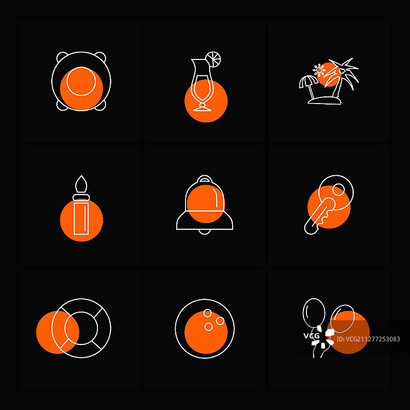 夏季美食度假游戏水果热气球相机船矢量图标设计扁平风格创意图标合集图片素材