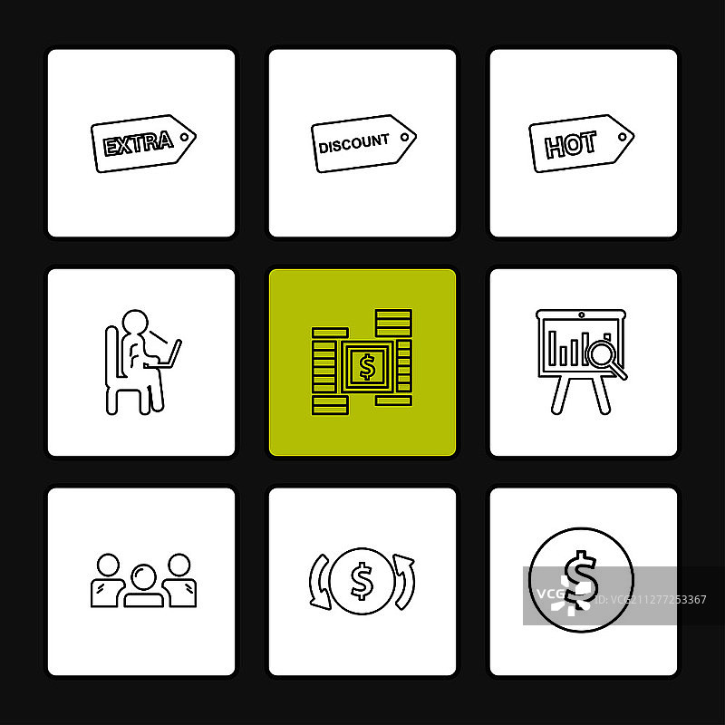 旅行购物标签折扣图表美元货币图标矢量设计扁平风格创意图标图片素材