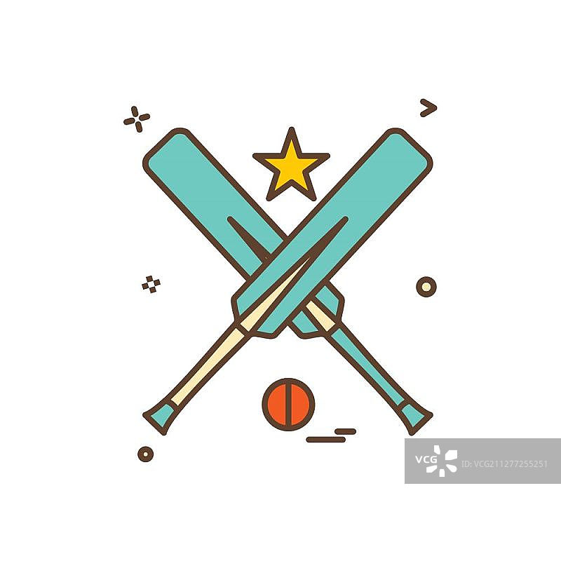 板球蝙蝠、球和星星图标矢量设计图片素材