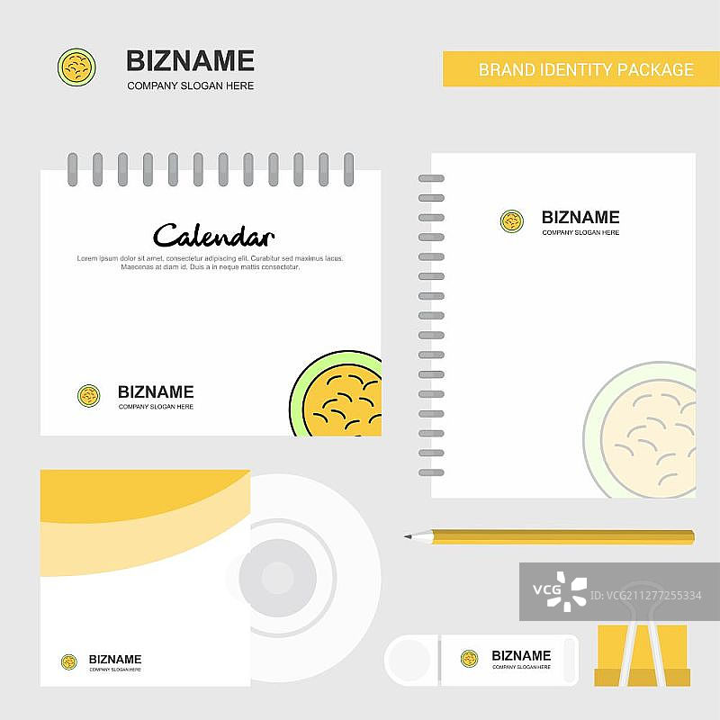 细菌Logo、日历模板、CD封面、日记本和USB品牌文具套装设计矢量模板图片素材