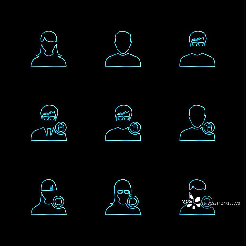 头像、用户、个人资料、表情符号、面部、男人、女人、女士、先生、男性、女性、男孩、女孩、图标、矢量、设计、扁平、收藏、风格、创意图标图片素材