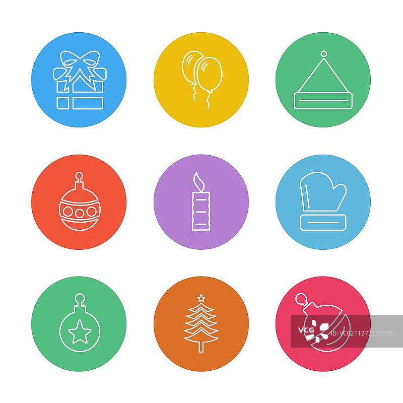 圣诞节前夕：雪花、树木、糖果、新年、庆祝、礼品盒、降雪、冬季、连衣裙图标矢量设计图片素材