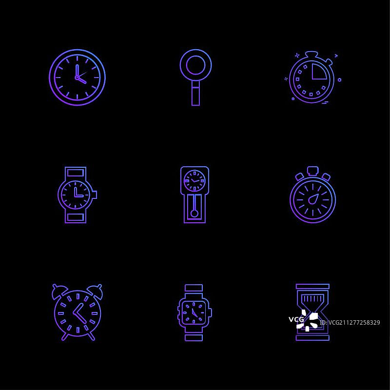 时间、手表、时钟、闹钟、计时器图标矢量设计扁平风格创意图标合集图片素材