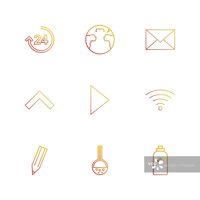 24小时世界地球消息向上播放无线网络铅笔烧杯瓶子图标矢量设计扁平风格创意图标图片素材
