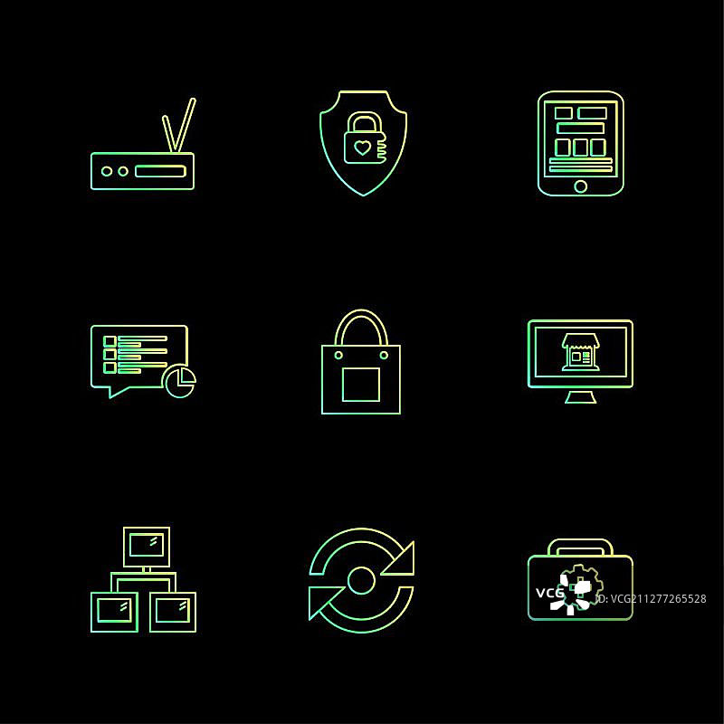 SEO、金钱、互联网、漏洞、网络、盾牌、锁、消息、笔记、美元、显示器、电脑图标矢量设计扁平风格创意图标合集图片素材