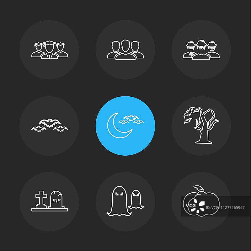 万圣节南瓜幽灵蝙蝠墓碑恐怖图标矢量设计图片素材