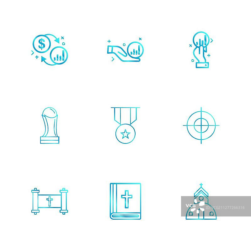 奖杯、奖牌、圣经、教堂、钱币图标矢量设计素材图片素材