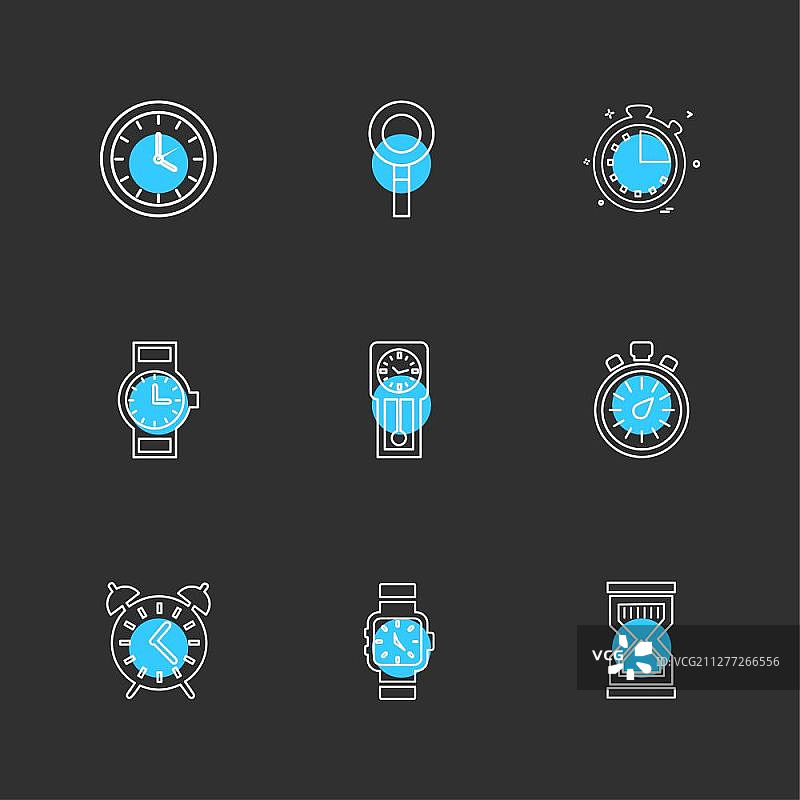 时间、手表、时钟、闹钟、计时器图标矢量设计扁平风格创意图标合集图片素材