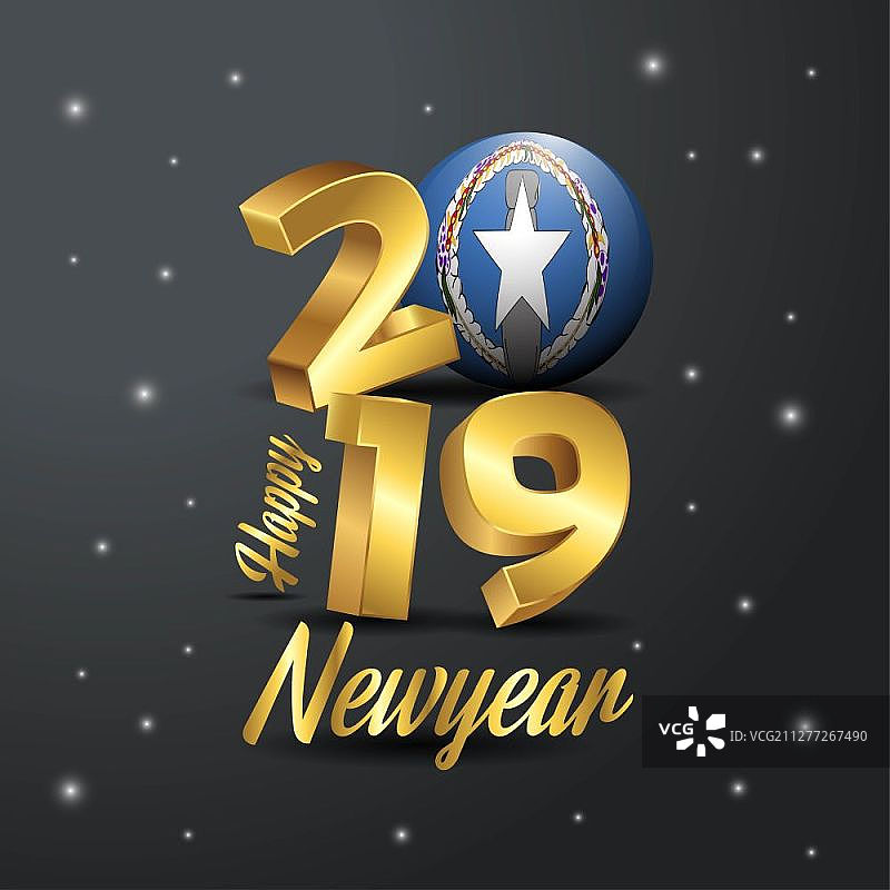 带有北马里亚纳群岛国旗的2019新年快乐排版图片素材