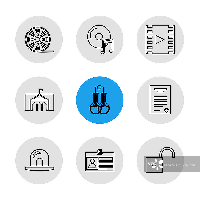 电子科技学习教育科学电脑笔记本图表灯泡相机目标光盘影音媒体图标矢量设计扁平风格创意图标合集图片素材