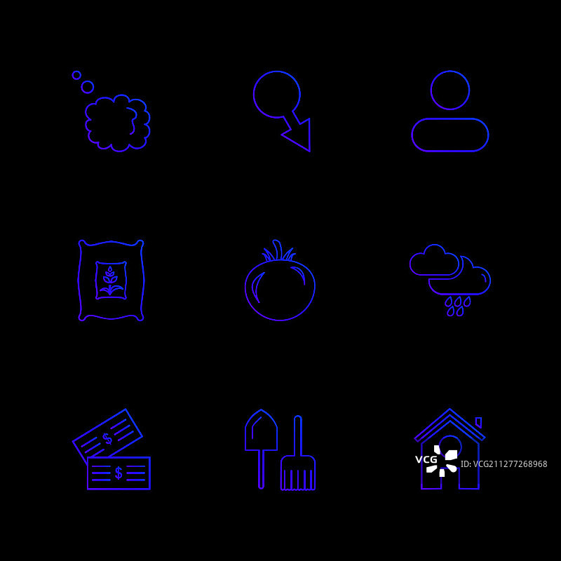 番茄、美元、黑桃图标矢量设计扁平风格创意图标农业农村水果小麦树图片素材