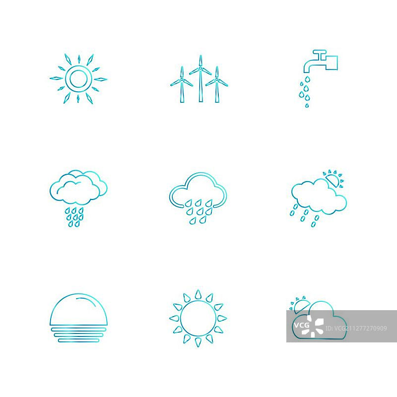 风力涡轮机生态日落云雨天气图标矢量扁平创意设计图片素材