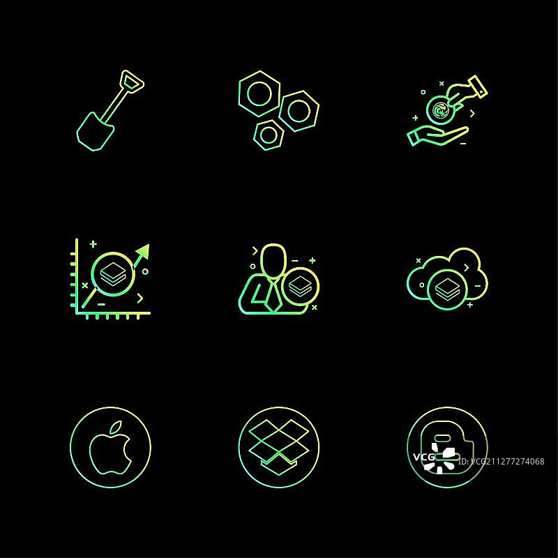 黑桃、螺母、苹果、Dropbox、Blogger、加密货币、Stratis、钱币、美元、图表、商业、银行图标矢量设计扁平风格创意图标合集图片素材