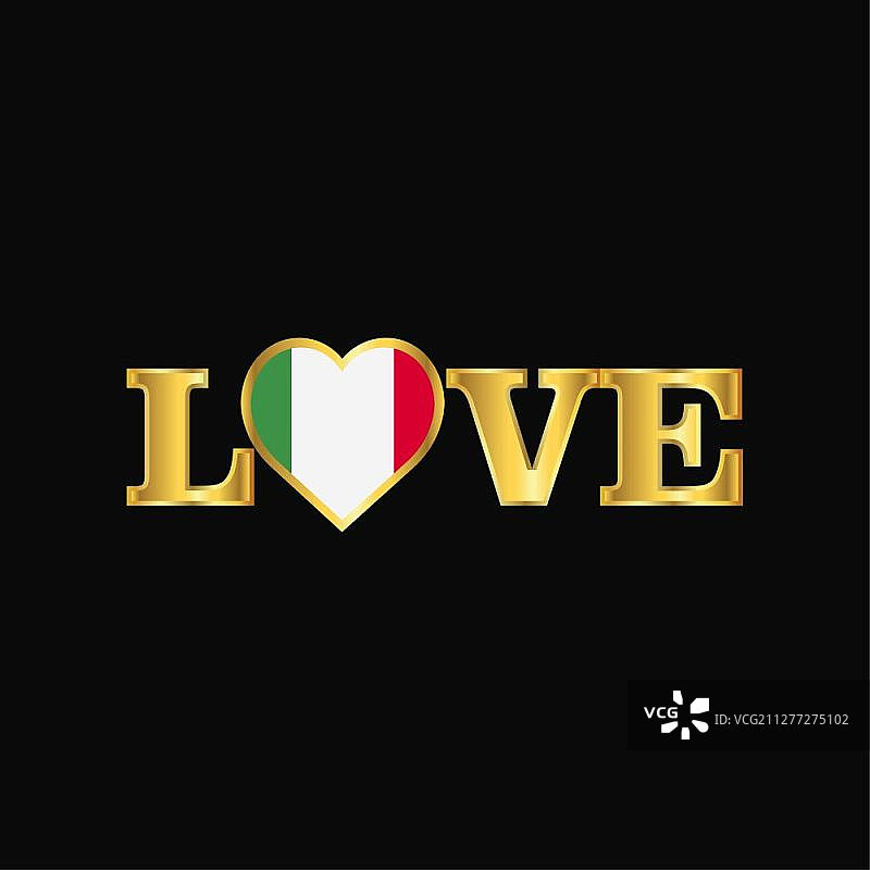 金色“Love”字样意大利国旗设计矢量图片素材