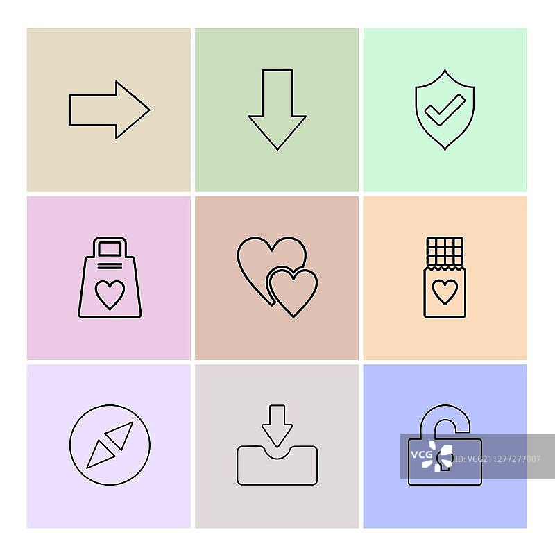 右、下、盾牌、心形、下载、解锁、重量、图标、矢量、设计、扁平、收藏、风格、创意图标图片素材
