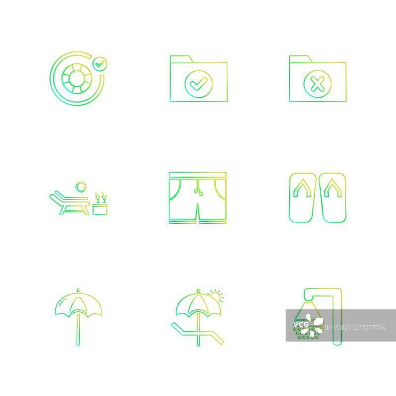 夏季海滩野餐饮品运动图标矢量扁平风格设计合集图片素材
