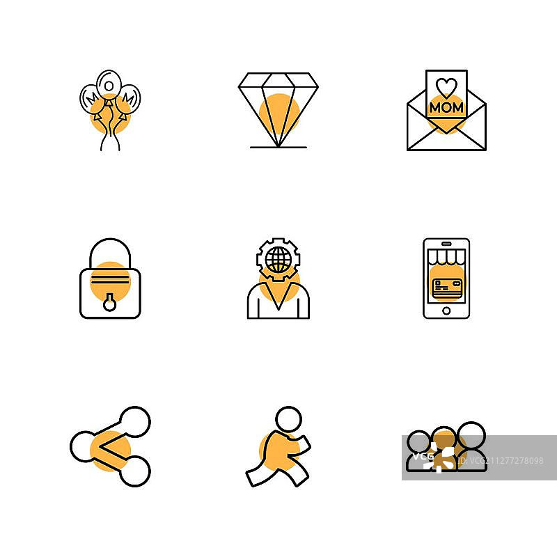 母亲节气球钻石字母手机锁齿轮分享设置运行人物图标矢量扁平创意图标合集图片素材