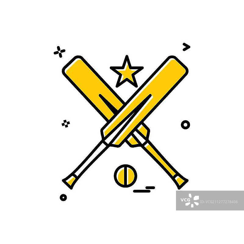 板球蝙蝠、球和星星图标矢量设计图片素材