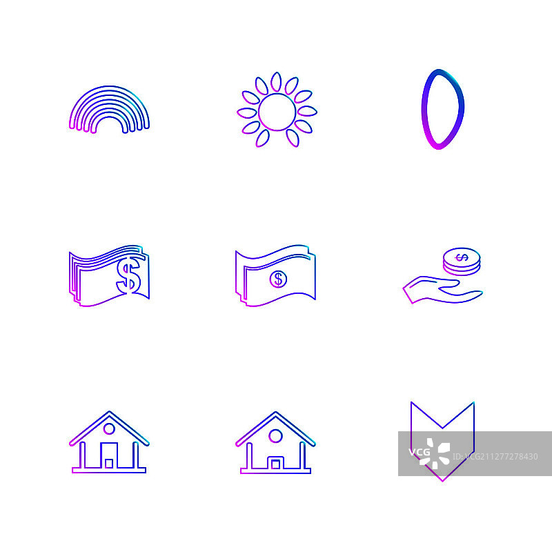 彩虹鲜花货币生态天气图标2.5D设计图片素材