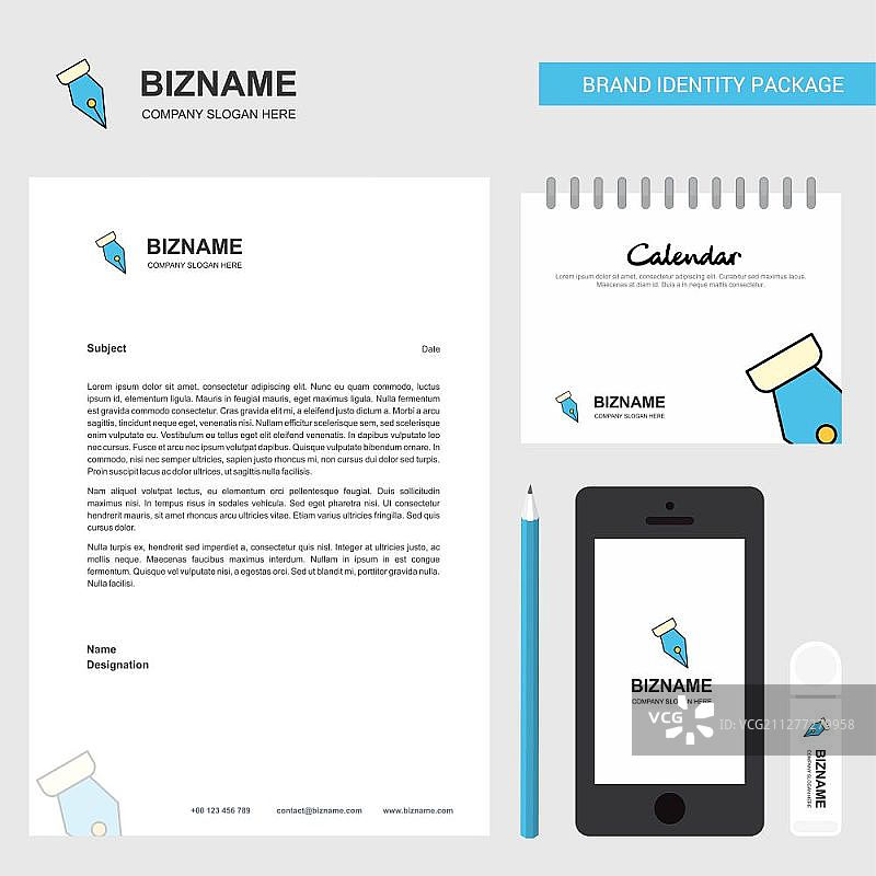 笔尖商业信笺、2019日历和移动应用设计矢量模板图片素材