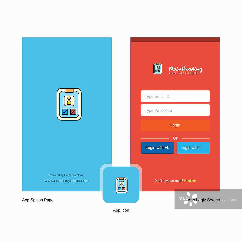 带Logo模板的公司社交媒体用户个人资料启动页和登录页设计，移动在线商务模板图片素材