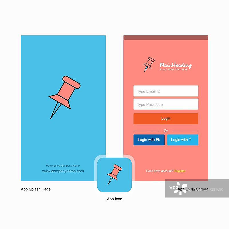 公司图钉启动页和登录页面设计与Logo模板，移动在线商务模板图片素材