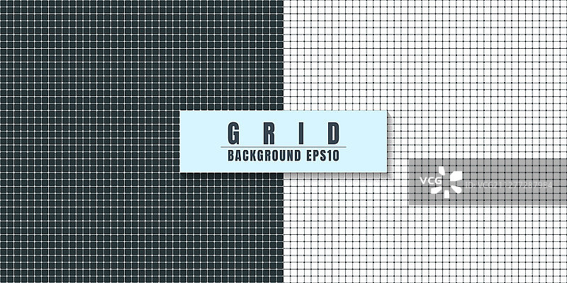 黑白网格线与点状图案背景。坐标纸图案无缝拼接。适用于封面、宣传册、海报、网页banner、演示模板、印刷广告等。矢量素材图片素材