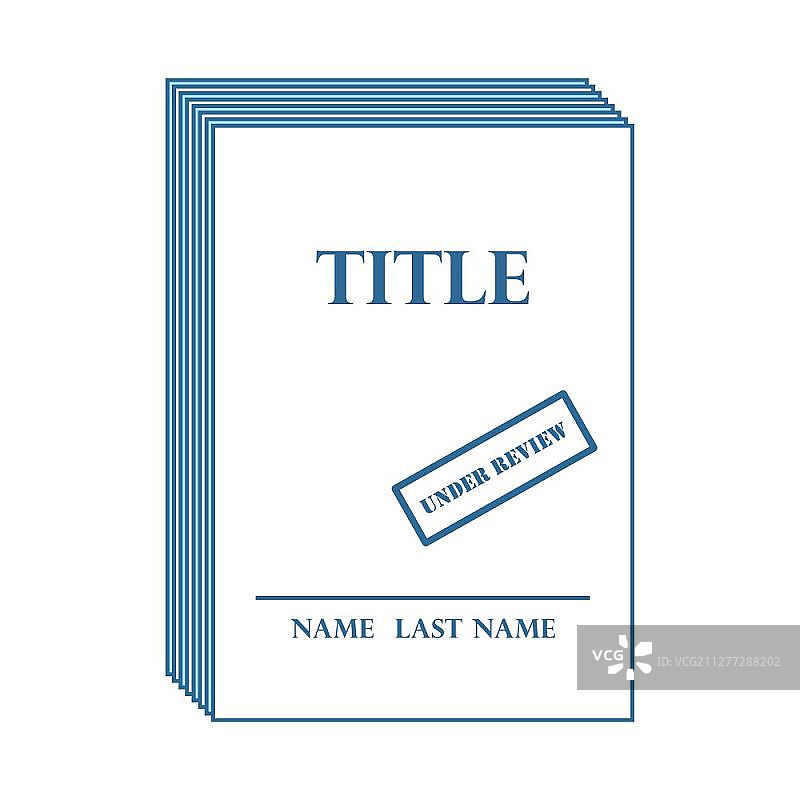 正在审核的手稿图标，带有蓝色填充设计的细线，矢量图图片素材