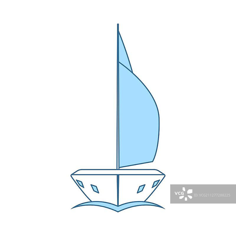 帆船图标：蓝色填充细线设计矢量素材图片素材