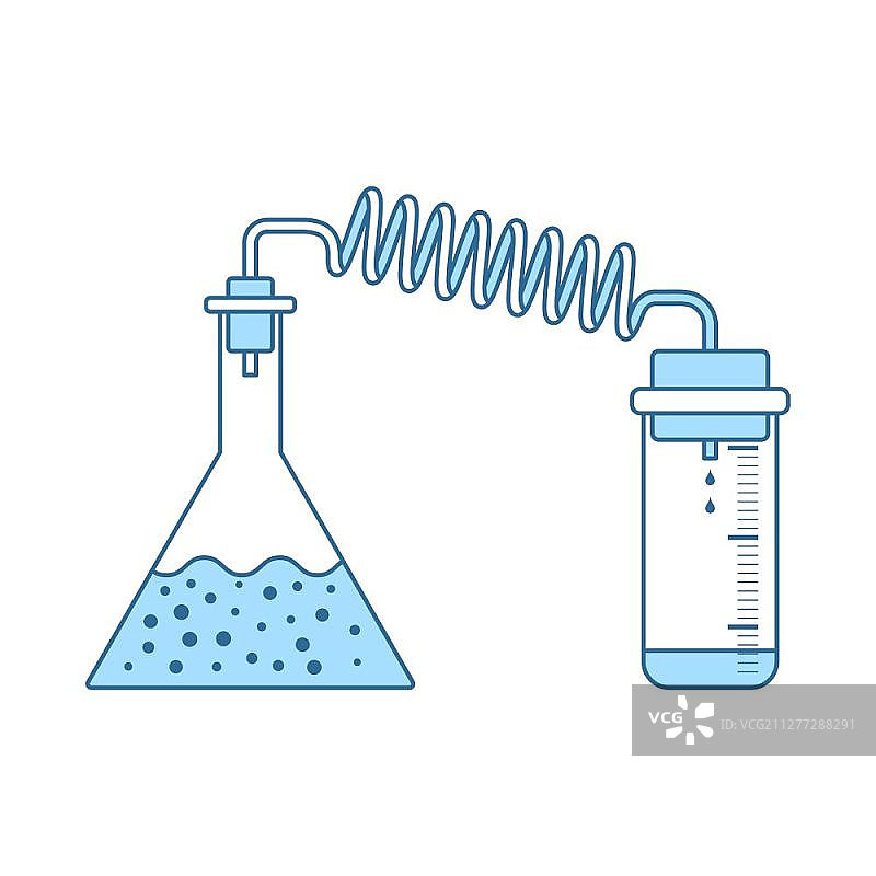 化学反应烧瓶图标（蓝色细线填充矢量图）图片素材