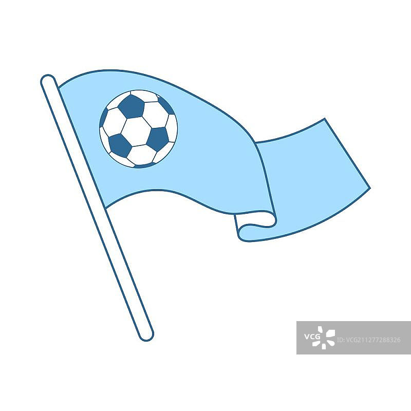 挥舞旗帜的足球迷（含足球图标，蓝线填充设计，矢量素材）图片素材