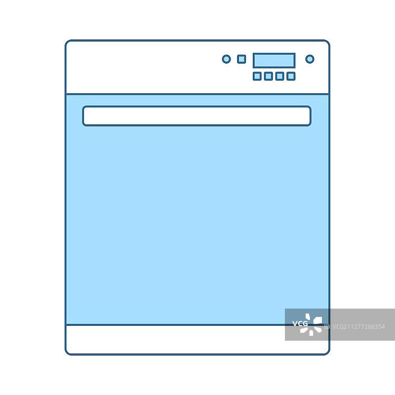 厨房洗碗机图标：蓝色细线设计矢量图图片素材
