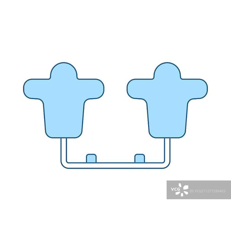 美式橄榄球训练撞击橇图标，带蓝色填充设计的细线矢量图图片素材