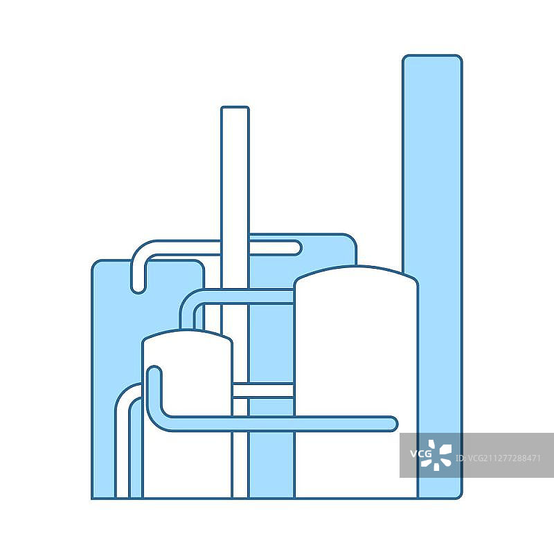 化工厂图标。带有蓝色填充设计的细线。矢量图。图片素材