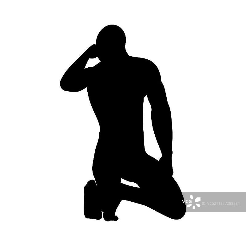 坐姿男人剪影矢量插画，非常流畅和细致图片素材