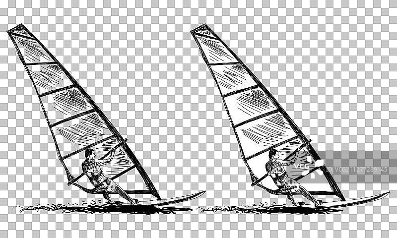 帆板运动草图透明网格背景设计矢量图图片素材